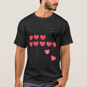 Six Seven Black Cat Knocking Off Hearts Funny 67 V T-Shirt