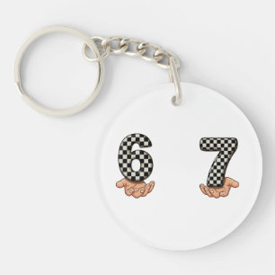 Six Seven Black White Chequered Brain Rot Key Ring