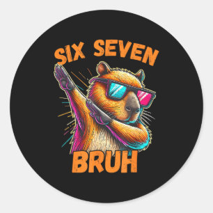 Six Seven Bruh 67 Capybara Vintage Funny Meme Gift Classic Round Sticker