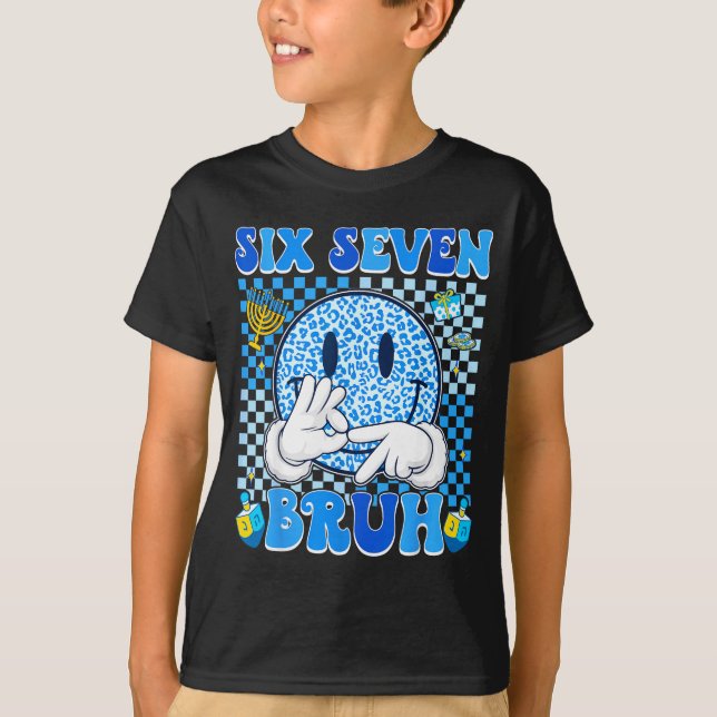 Six Seven Bruh 67 Meme Hanukkah Lights Jewi-shirt  T-Shirt (Front)