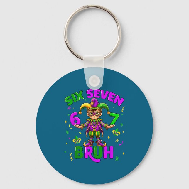 Six Seven Bruh 67 Meme Illustration Key Ring (Front)