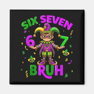 Six Seven Bruh 67 Meme Mardi Gras Beads Mask Jeste Magnet