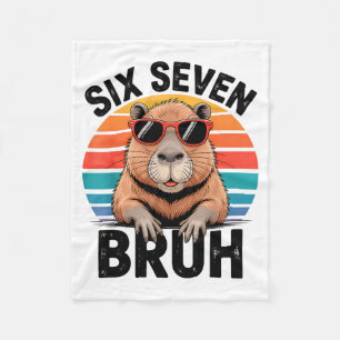 Six Seven Bruh 6 7 Meme Funny Capybara 6 7  Fleece Blanket