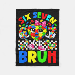 Six seven bruh 6 7 puzzle heart 67 autism awarenes fleece blanket