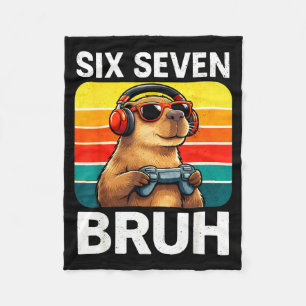 Six Seven Bruh Capybara Retro Vintage Funny 67 Mem Fleece Blanket