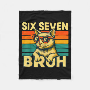 Six Seven Bruh Cat Retro Vintage Funny 67 Meme For Fleece Blanket