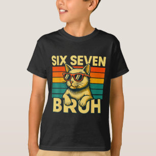 Six Seven Bruh Cat Retro Vintage Funny 67 Meme For T-Shirt