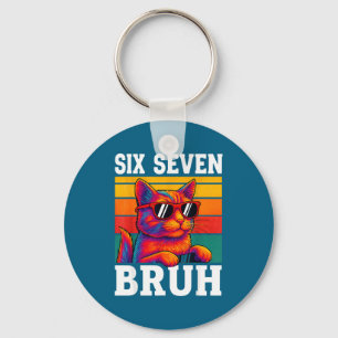 Six Seven Bruh Cat Retro Vintage Funny 67 Meme Men Key Ring