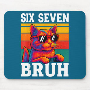 Six Seven Bruh Cat Retro Vintage Funny 67 Meme Men Mouse Pad