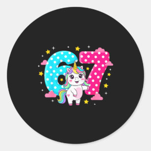 Six Seven Bruh Dabbing Unicorn 6 7 Meme 7th Birthd Classic Round Sticker