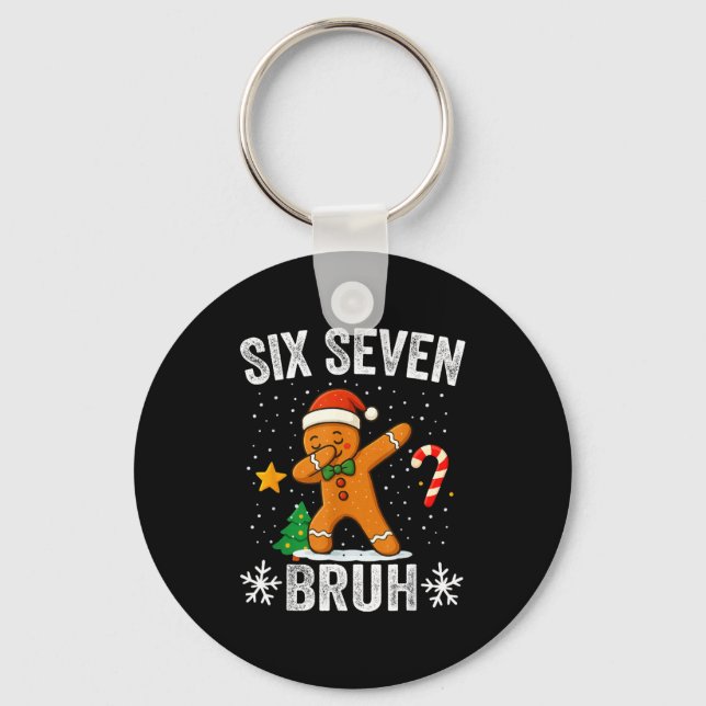 Six Seven Bruh Gingerbread Dabbing Funny Christmas Key Ring (Front)