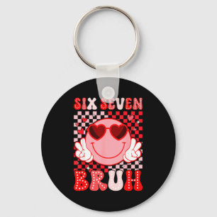 Six Seven Bruh Groovy Smile Face Sungles Valentine Key Ring