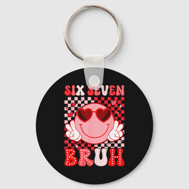 Six Seven Bruh Groovy Smile Face Sungles Valentine Key Ring (Front)