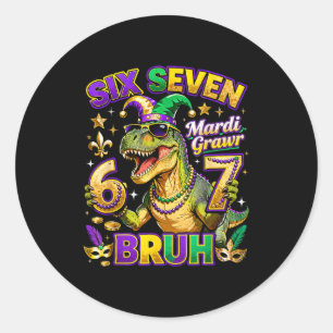 Six Seven Bruh Mardi Gras 67 Alligator Meme _1 Classic Round Sticker