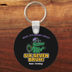 Six Seven Bruh Mardi Gras Cool Gator Festival Key Ring
