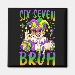 Six Seven Bruh Mardi Gras Leprechaun Jester Hat Fl Magnet