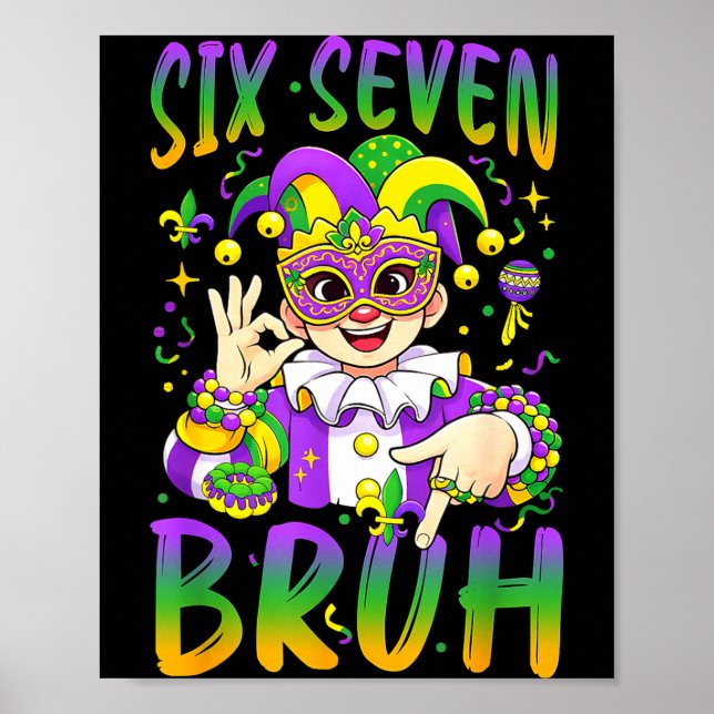 Six Seven Bruh Mardi Gras Leprechaun Jester Hat Fl Poster (Front)