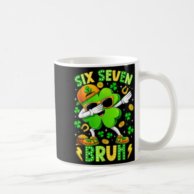 Six Seven Bruh Meme 67 Dabbing Shamrock St Patrick Coffee Mug (Right)