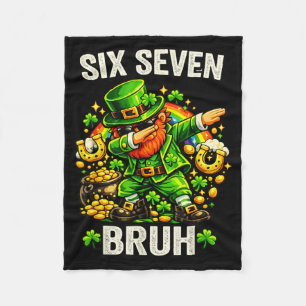 Six Seven Bruh Patricks Day Dabbing Leprechaun Fleece Blanket