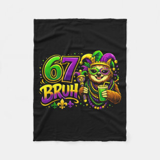 Six Seven Bruh Tee 67 Mardi Gras Party Sloth Boys  Fleece Blanket