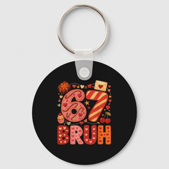 Six Seven Bruh Valentine Heart 67 Cute Kids Meme B Key Ring (Front)