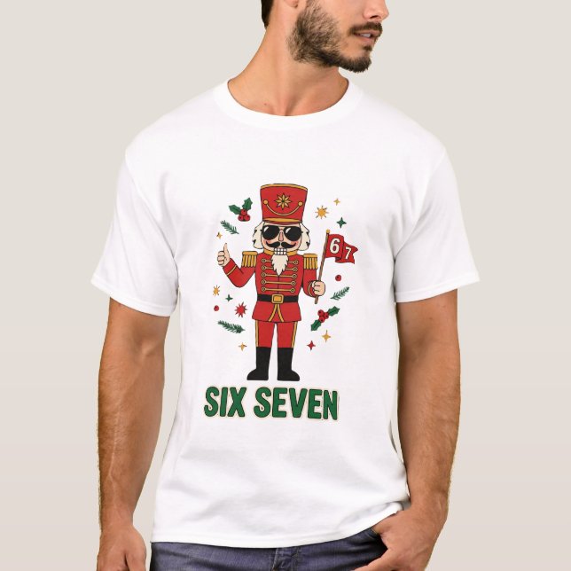 Six Seven Christmas Nutcracker Sunglasses Flag T-Shirt (Front)