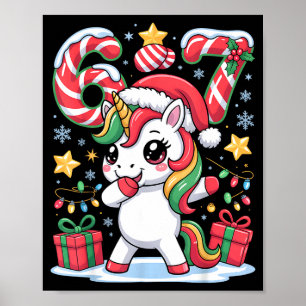 Six Seven Christmas Unicorn Meme Funny Cute Holida Poster