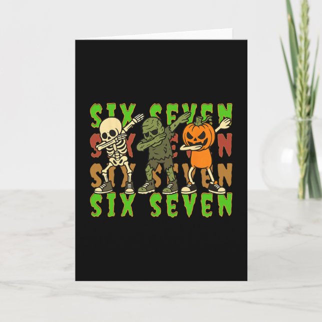 Six Seven Dabbing Skeleton Pumpkin Halloween Boys  Card (Front)