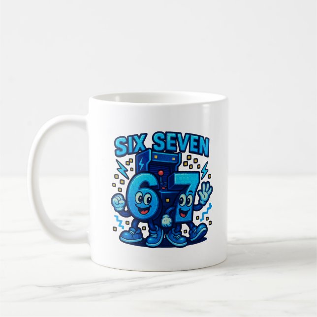 Six Seven Fun Cartoon Number Character Art Coffee Mug (Left)