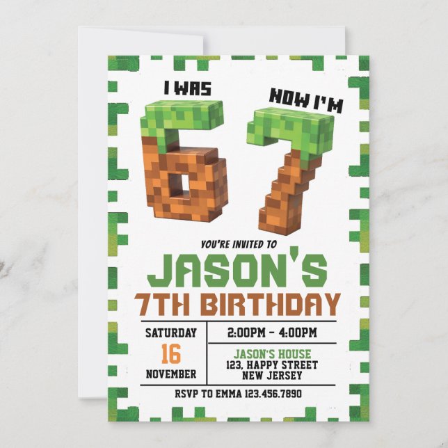 Six Seven Game Birthday Invitation. game Invite (Front)