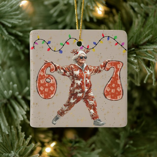 Six Seven Granny In Pajamas Christmas  Ceramic Ornament (Tree)