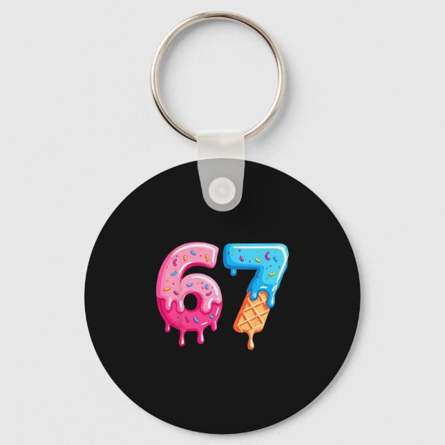 Six Seven Ice Cream Drip Cool Meme 67 Funny Number Key Ring (Front)