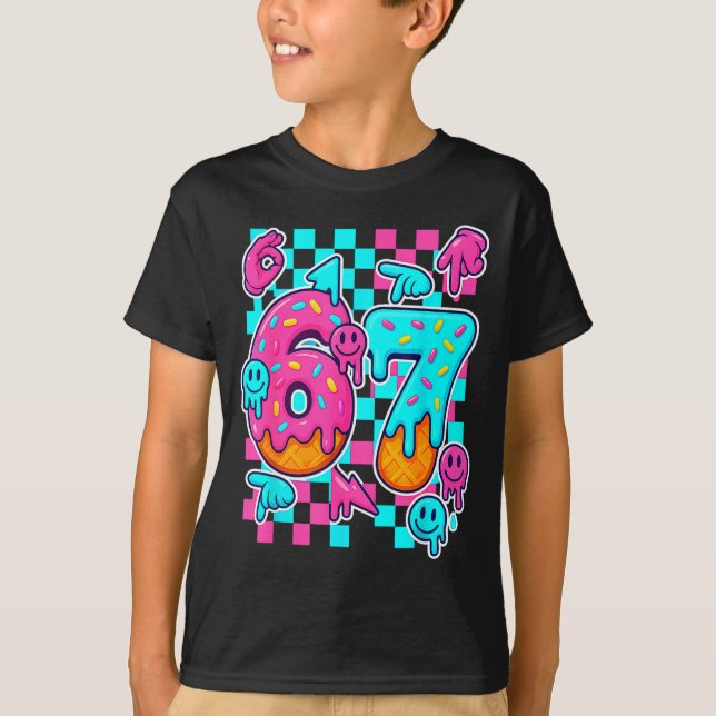 Six Seven Ice Cream Drip Meme 67 Funny Gen Alpha S T-Shirt (Front)
