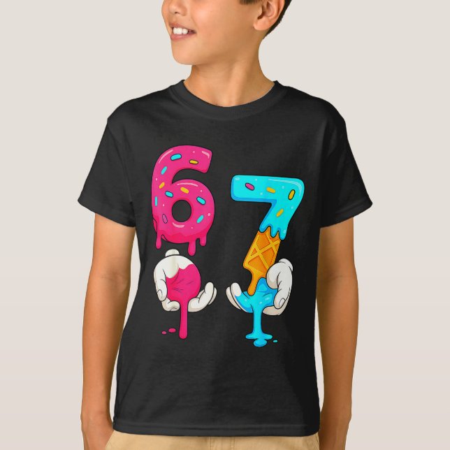 Six Seven Ice Cream Drip Meme 67 Funny Gen Alpha S T-Shirt (Front)
