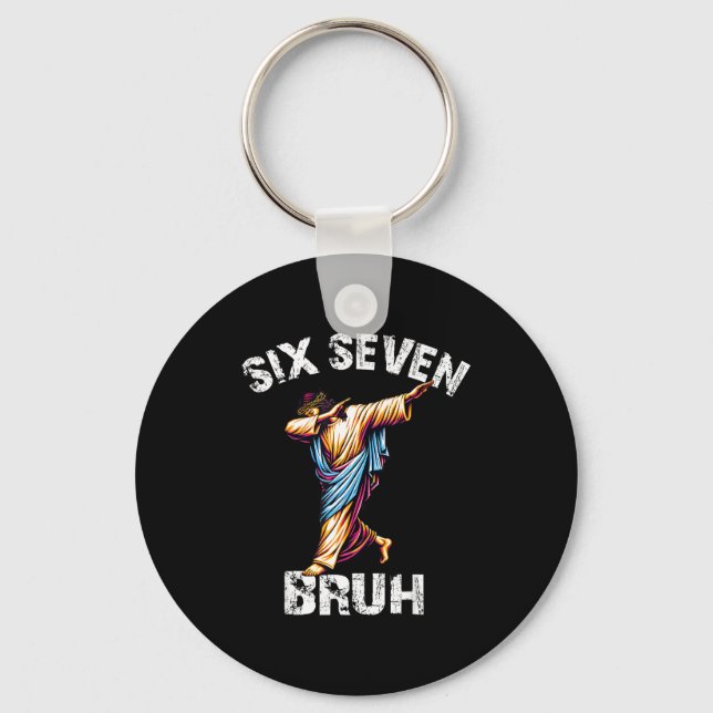 Six Seven Jesus Dabbing Christmas 6 7 Meme 67 Kids Key Ring (Front)