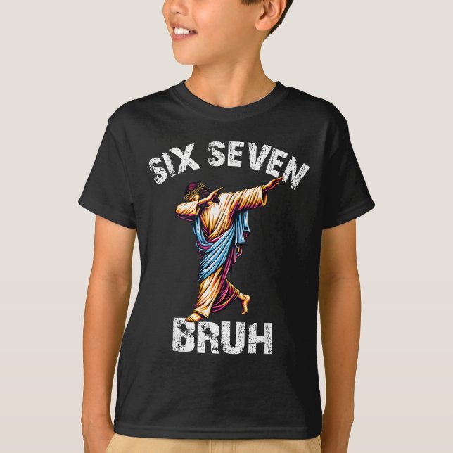 Six Seven Jesus Dabbing Christmas 6 7 Meme 67 Kids T-Shirt (Front)