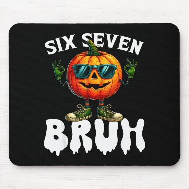 Six Seven Meme 6 7 Funny Bruh Pumpkin Halloween Co Mouse Pad (Front)