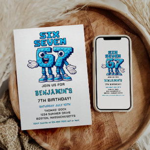 Six Seven Meme 7th Birthday Party   Funny Trendy  Invitation