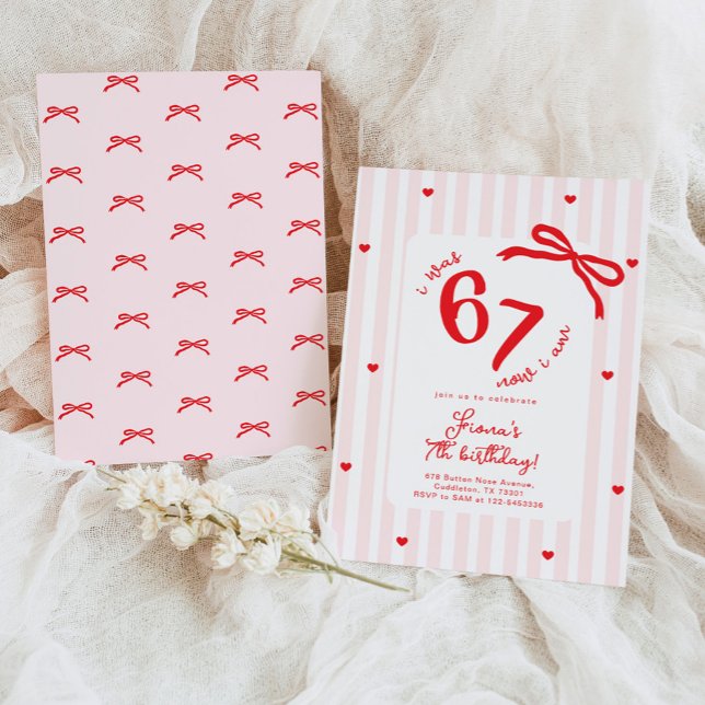 Six Seven Meme 7th Kids Birthday Handdrawn bow Invitation (Creator Uploaded)