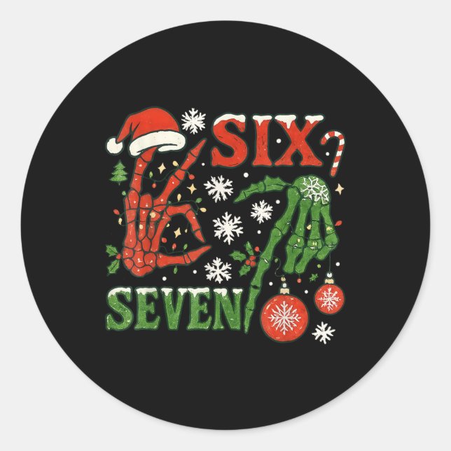 Six Seven Meme Christmas 6-7 Christmas Skeleton Ha Classic Round Sticker (Front)
