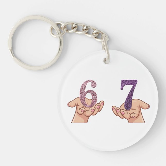 Six Seven Pink Purple Glitter Brain Rot Key Ring (Front)