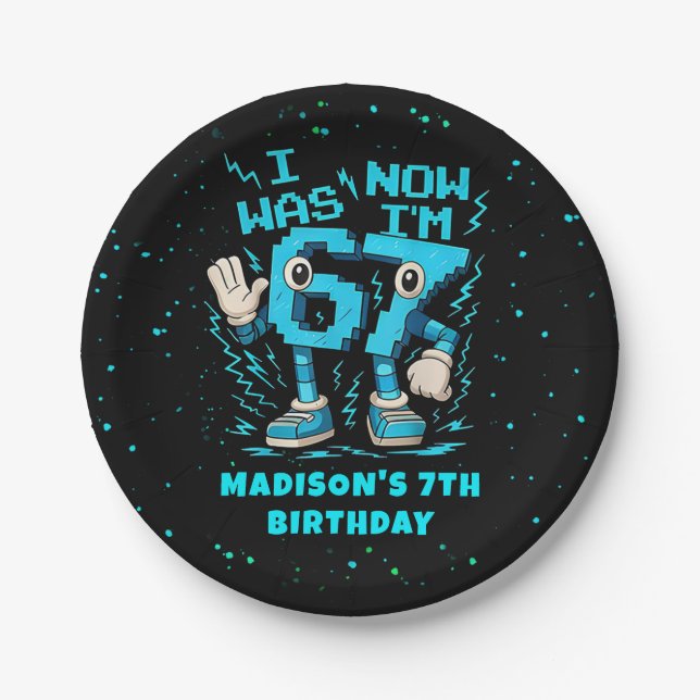 Six Seven Pixel Meme Birthday Paper Plate (Front)
