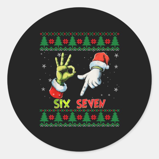Six Seven Skeleton Meme Christmas Ugly Sweater 67  Classic Round Sticker (Front)