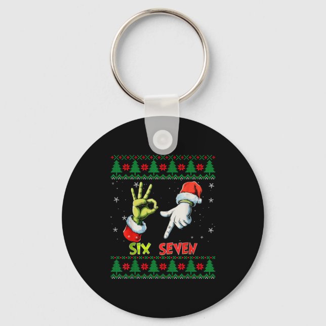 Six Seven Skeleton Meme Christmas Ugly Sweater 67  Key Ring (Front)