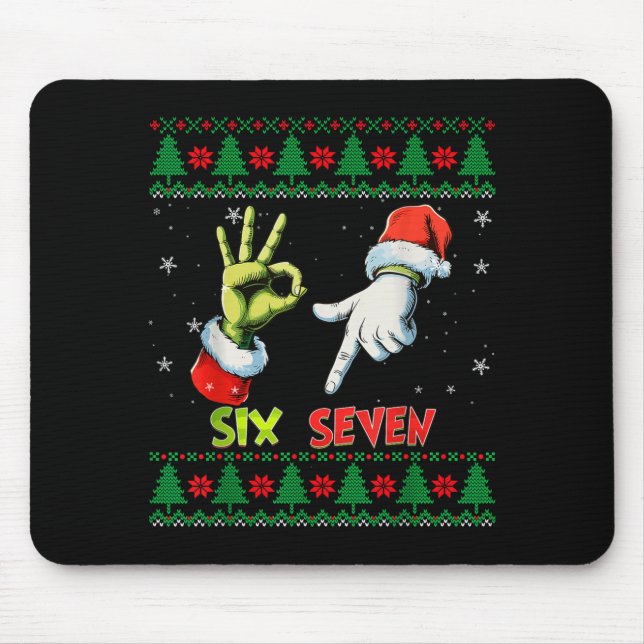 Six Seven Skeleton Meme Christmas Ugly Sweater 67  Mouse Pad (Front)
