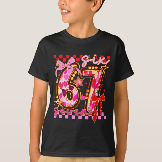 Six Seven Valentine Day Funny Nk 67 Cute Bow Girls T-Shirt (Front)