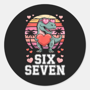 Six Seven Valentine’s Day Dinosaur T-rex For Kids  Classic Round Sticker