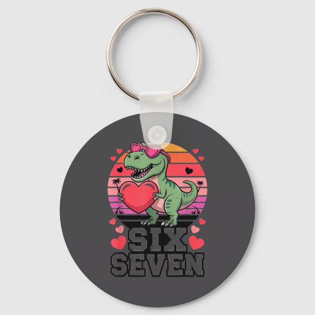 Six Seven Valentine’s Day Dinosaur T-rex For Kids  Key Ring (Front)