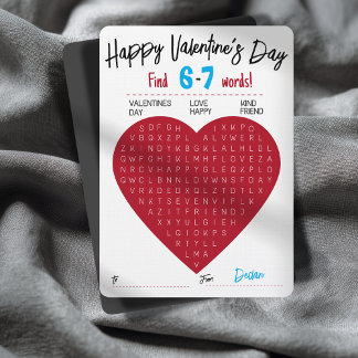 Six Seven Valentine Word Search Heart Exchange Invitation