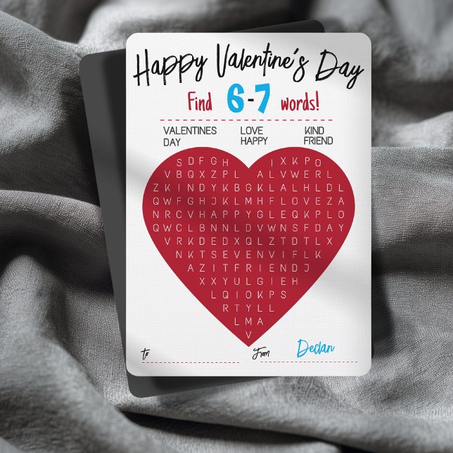 Six Seven Valentine Word Search Heart Exchange Invitation (Fun Valentine Word Search Card Customizable Name 6-7 Trendy Classroom Activity)